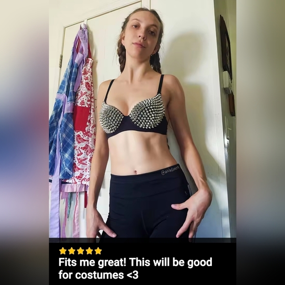 SEXY Edgy Black & Silver STUDDED Spiked Bra S-XXL - Picture 10 of 12